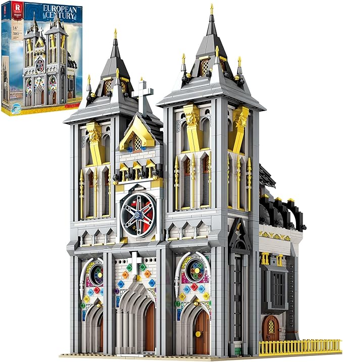 Reobrix Medieval Castle Building Block Set with LightArchitectural Model Kit 66027European Century ChurchConstruction Model for Adult and Teens Age of 14+Home DecorationIdea Art Gift3183 PCS