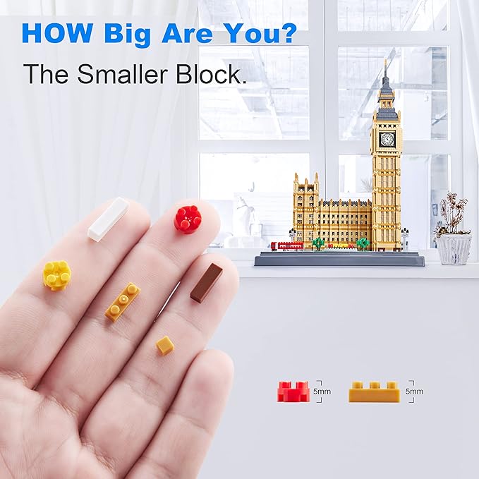 World Famous Architecture Micro Building Blocks Set 6473 PCS - DIY London Big Ben Collectible Model for Adults Teens or Lovers Ages of 14+ in Living Room or Office Decorative Items