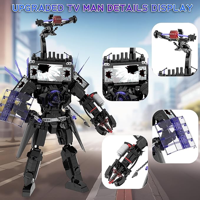 Bentex Toilet Upgraded Damaged TV Man Figure Building Block Set Upgraded Cameraman Speakerman Game Model Collectible Building Bricks Birthday Gift for Adults Fans (703pcs)