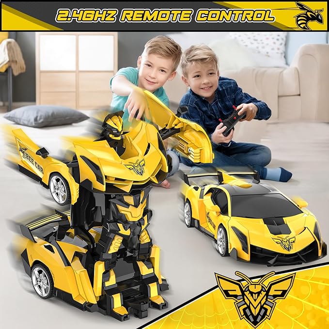 BLUEJAY Transform Rc Cars for Boys 4-7 8-12 2.4Ghz Remote Control Car 1:18 Scale Transforming Robot One-Button Deformation 360° Rotation Car Toy Gifts for Boys 3-5