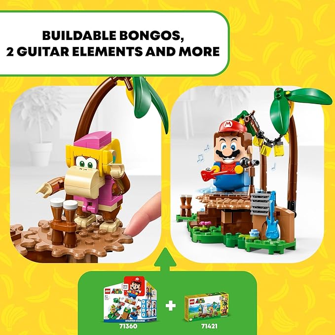 LEGO Super Mario Dixie Kong’s Jungle Jam Expansion Set 71421 Super Mario Gift Set for Boys and Girls Ages 7-9 Buildable Toy Game Featuring 2 Brick Built Super Mario Figures with Musical Accessories