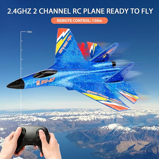 SU27 RC Fighter Plane Beginner Friendly RC Airplane 6-Axis Auto-Stabilizer Remote Control Glider Aircraft Ready to Fly Crash Resistant 2 Batteries