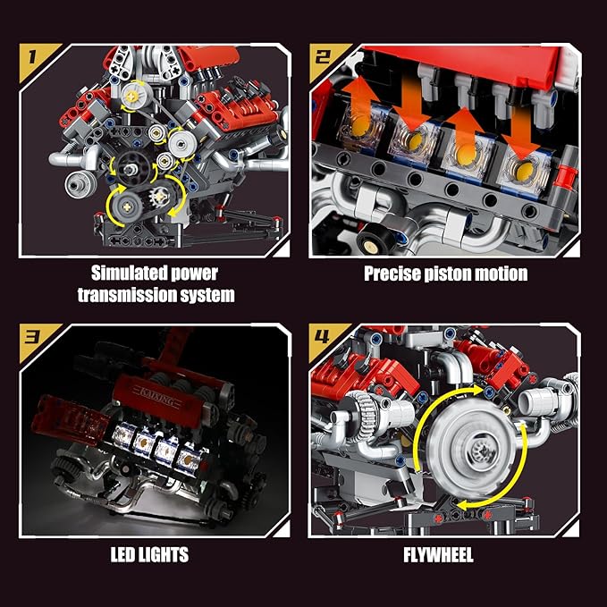 V8 Engine Model Kit That Work - 8-Cylinder Visible Engine Building Blocks Set with Motor LED Light &amp APP Control - Build Your Own Engineering Kit STEM Project for Adults &amp Kids (660 PCS)