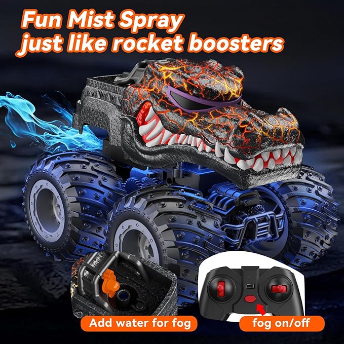 Remote Control Car 2.4GHz Monster Trucks Toys with Light Spray Birthday Gift for Kids 3 4 5 6 7 8 All Terrain RC Cars Toddler Toys for Boys Girls 3+ Year Old (Crocodile)