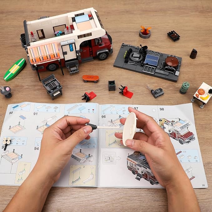Camper Van Building Set Compatible with Rvs Camper Vehicles Summer Beach Holiday Camping Car Building Toy with Light Gift for Adults and Boys Girls Kids Teens 8-12 (924 PCS)