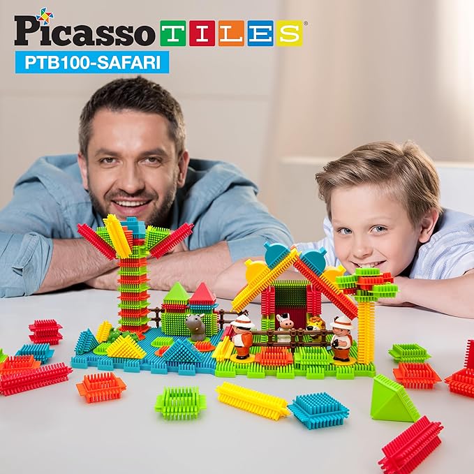 Picasso Toys PTB100 100pcs Hedgehog Block 3D Building Blocks Tiles Safari Theme Set Learning Playset STEM Toy Set Educational Kit Child Brain Development Preschool Kindergarten Toy for Age 3 &amp Up