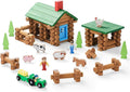 SainSmart Jr. Wooden Log Cabin Set Farm Building House Toy for Toddlers 122 PCS Classic STEM Construction Kit with Colorful Wood Logs Blocks for 3+ Years Old