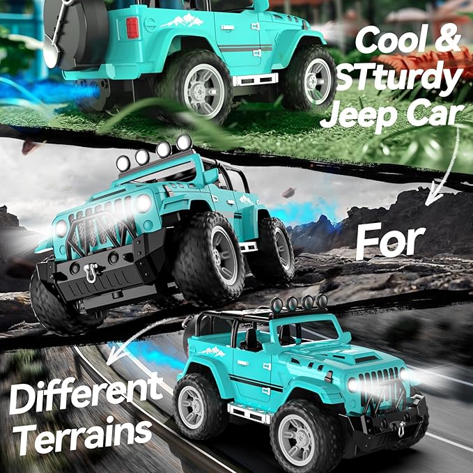 DEERC Remote Control Car with Fog Mist &amp Music 1:16 Remote Control Truck for Boys 2.4Ghz RC Car Toy with 2 Batteries All Terrain SUV Gifts Crawler with Trailer Hitch