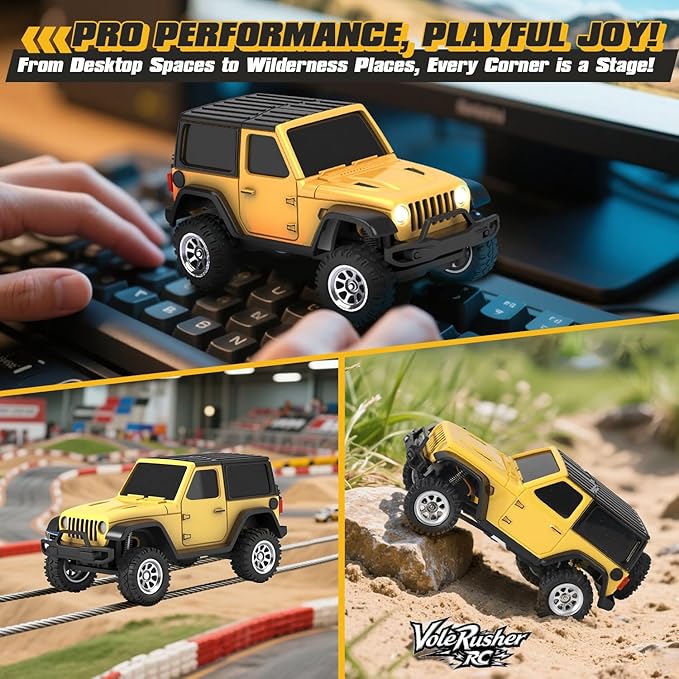 [4WD Edition 1/36 Scale Mini RC Crawler Car Toys for Age 8-14 Old Birthday Gifts Micro RC Truck 4×4 Small Cars with Off Road Full Proportional RTR 2.4GHz Remote - Yellow