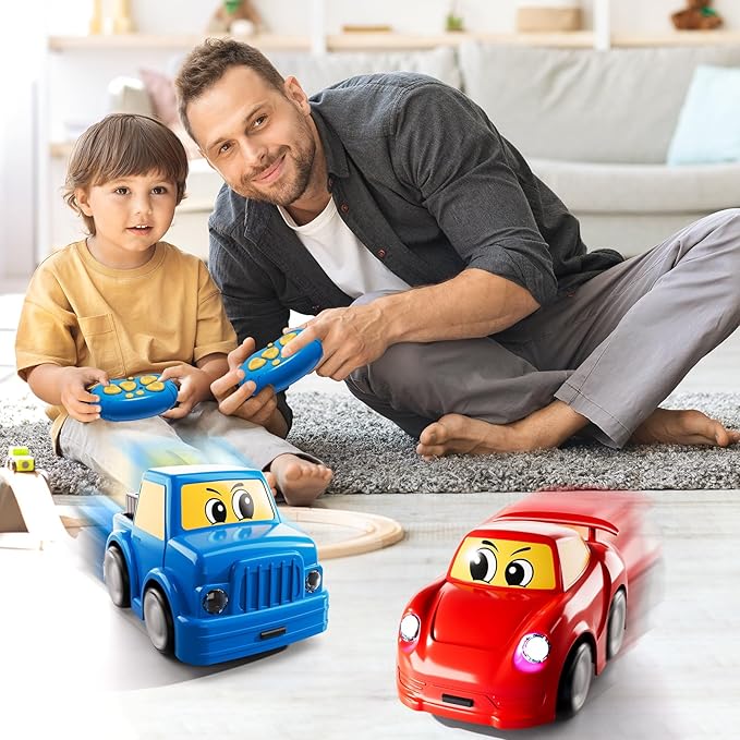 Remote Control Car for Toddlers 1-3 2-4 3-5 2 Pack Cartoon 2.4 GHz RC Cars for Kids Electric Hobby RC Car Toys Christmas Birthday Gifts Toys for Kids Boys Girls 2 3 4 5 6 Years Old
