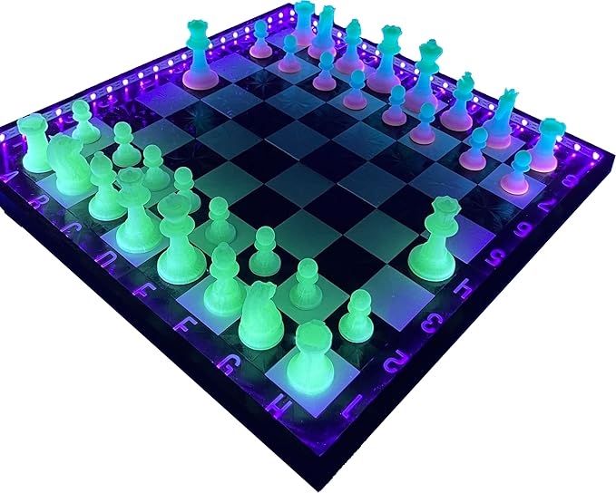 Dam Merch's LED Illuminated Glow in The Dark Chess Set - Made in USA (Standard Rainbow + Green)