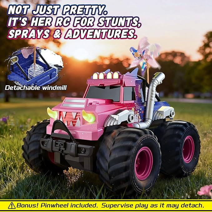 Remote Control Car for Girls Waterproof Pink Monster Truck Toys W/Blocks &amp 360°Spin 1:18 Amphibious RC Cars 4WD All-Terrain Off-Road RC Trucks Birthday Gifts Pool Toys for Kids Age 3-12
