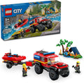 LEGO City 4x4 Fire Truck with Rescue Boat - Building Toy for Boys &amp Girls Ages 5+ - Gift for Birthdays - Truck Toy W/ 3 Minifigures - 60412