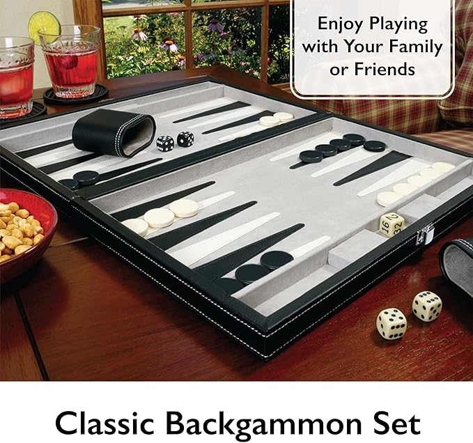 Mainstreet Classics by GLD Products 15-Inch Backgammon Board Game Set Black/White55-0619