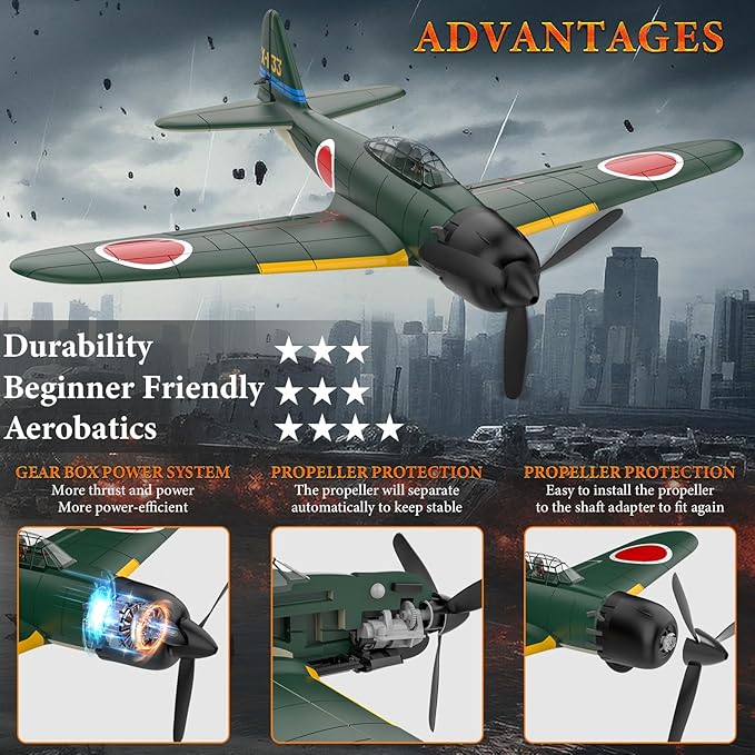 RC Plane 4 Channel Remote Control Airplanes 4-CH RC Airplane Ready to Fly Zero-Fighter Radio Controlled Aircraft for Beginners with Xpilot Stabilization System One Key Aerobatic Airplane