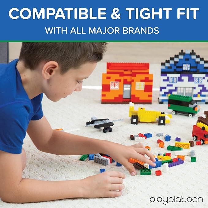 Play Platoon 6 Pound Bulk Building Bricks Set- 10 Classic Colors Bulk Building Blocks Play Set Generic Brick Parts for Boys and Girls Classic