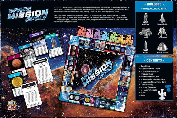 MasterPieces Space Mission Opoly Board Game - Fun Opoly Board Games for Adults &amp Kids - Includes Space Tokens &amp Cards - Ages 8+