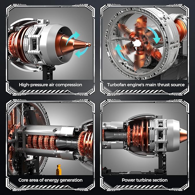 Turbojet Engine Building Blocks Sets Motorized Jet Engine Model Kit with Motor Mini Aircraft Engine Kits That Runs with Spinning Fan &amp Moving Turbine for Adults &amp Kids 12+