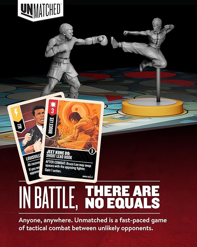 Restoration Games Unmatched Muhammad Ali vs Bruce Lee - Strategy Board Game for 2 Players - Heroes Expansion with Miniatures Unique Decks and Abilities - 20 Min Playtime - Ages 9+