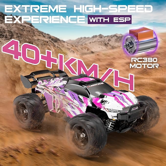 Pink Remote Control Car for Girls 1:18 Fast rc Cars for Girls with 40+ KM/H 4WD Off-Road rc Truck Includes 2 Rechargeable Batteries 8 9 10 11 12 13 Year Old Girl Gifts