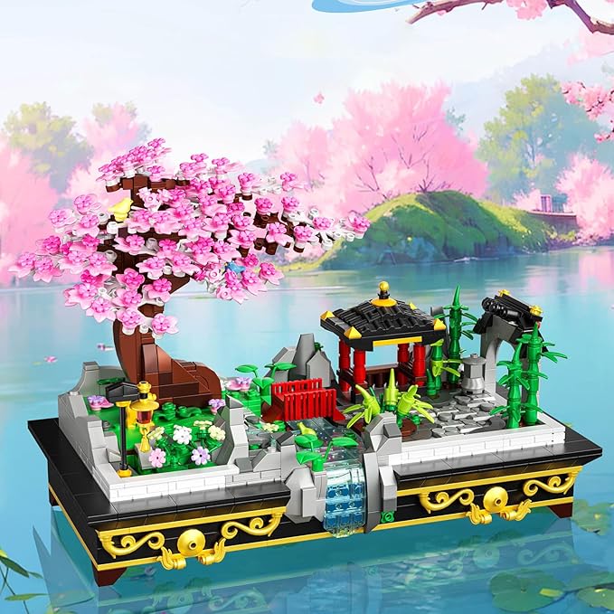 Cherry Blossom Tree Building Set Japanese Sakura Bonsai Block Flowers House Mini Bricks Building Kit Home Office Decoration Creative Toys Gift for Adults Teens Children Kids 8+ 1008 pcs