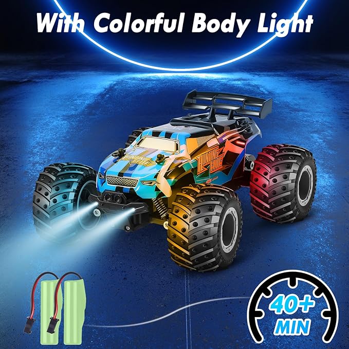 Remote Control Car Remote Control Truck 2.4Ghz All Terrain Off-Road Monster Truck 20 KM/H Rc Cars with LED Bodylight and 2 Rechargeable Batteries Toys for Boys