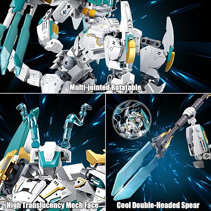 HIGH GODO Dragon Transforming Mech Building Blocks Set 2 in 1 Warrior City Action Robot Model Building Kit 731 Pieces Cool Rider Mech Toys Gift for Adults and Teens 14+