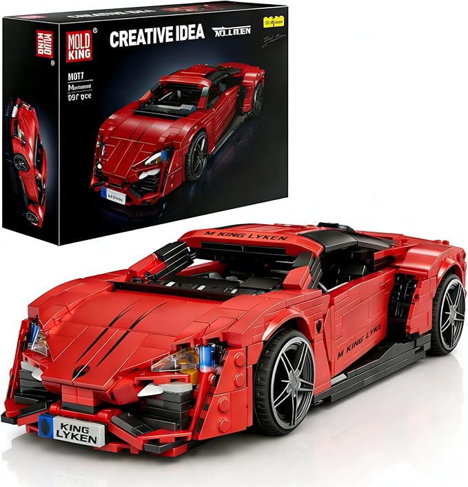 Mould King Car Building Sets 1:12 Scale Red Sports Vehicle Model 10117 Collectible Toys Building Kits Build and Display Construction Set for Adults Aged 14+ (1311 Pieces)