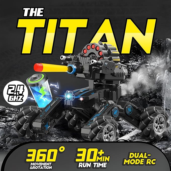 RC Tank Car with DriftHand Gesture Control Dual Mode Stunt Truck with Light Spray and Music 2.4Ghz Free Deformation Remote Control Fighting Bullets Vehicle for Kids