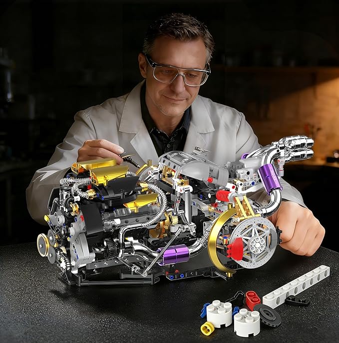 V8 Engine Model Kit that Works 1394 PCS Advanced Collectible Engine Building Block Sets with Lights &amp Spray Exhibited Gift to Adults/Boys 8-14/Home Office Decor
