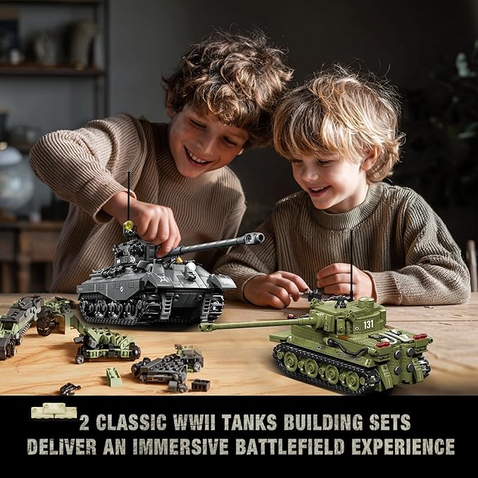 WW2 Army Tank Building Blocks Set 2 Classic Military Tanks Building Set with Rotatable Turret Movable Tracks &amp Tactical Gear Tiger Tank Model &amp Military Vehicles for Collectors and Boys 13