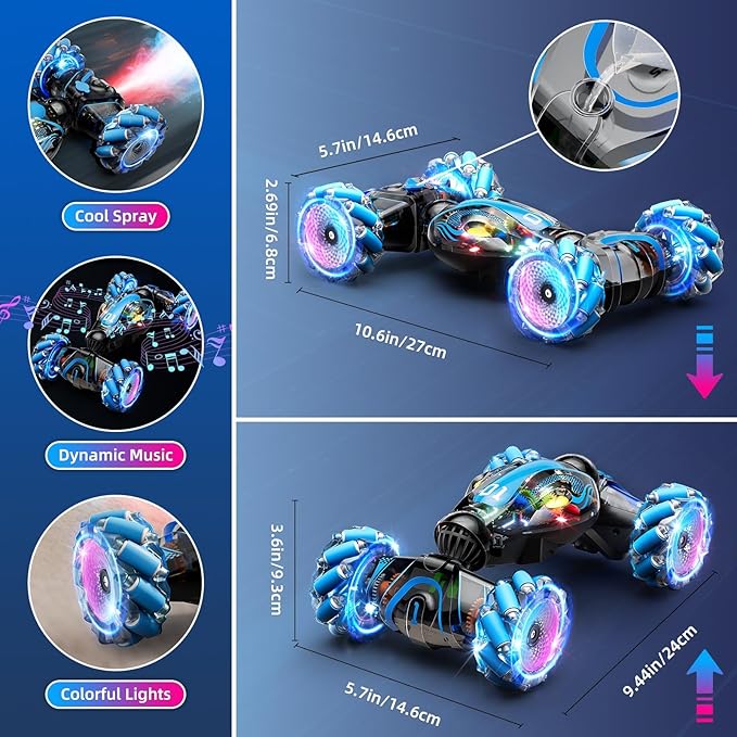Gigilli Gesture Sensing RC Stunt Car Remote Control Car for Boys 8-12 RC Cars for Kids Twist Drift Toys with Spray Music Lights Easter Birthday Gifts Boys for Kids Ages 7 9 10 11 13 Years Old