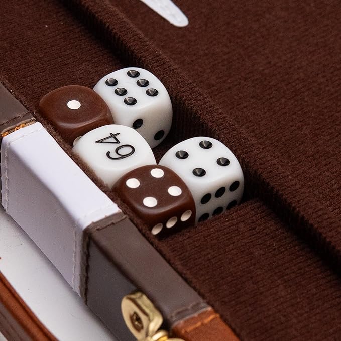 Backgammon Board Game Deluxe Leather Like Case Felt Interior Brown Classic Backgammon Game Popular Board Game Board Games (Small (11))