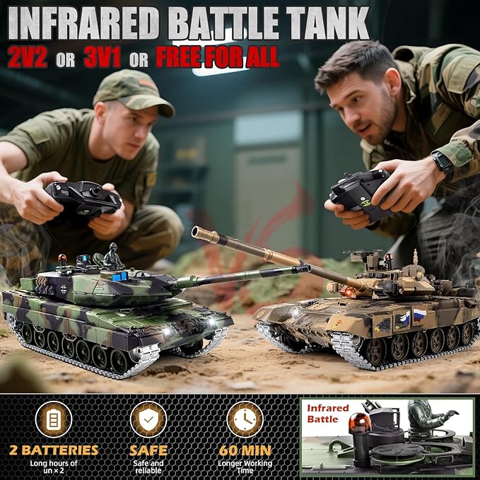 1/16 RC Tank Heng Long German Leopard 2 A6 RC Battle Army Toy with Smoke Sound Light 2.4G Remote Control Tank That Shoots BBS with Upgraded Metal Tracks Idler Sprocket Wheel Steel Gearbox