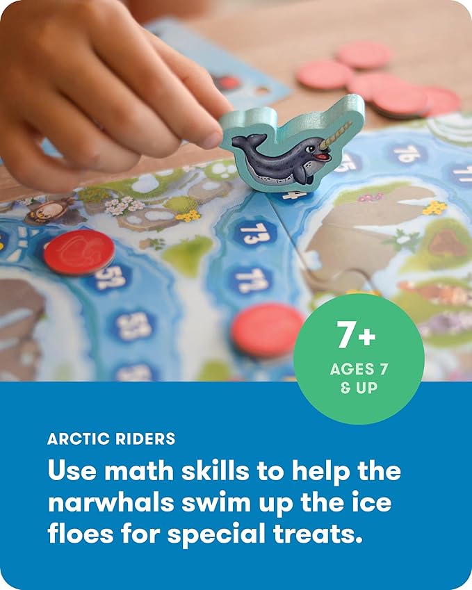 SimplyFun Arctic Riders - Educational &amp Fun Math Games for Kids - Practice Upper Level Addition &amp Subtraction Skills for Kids 7 &amp Up - 2 to 4 Players