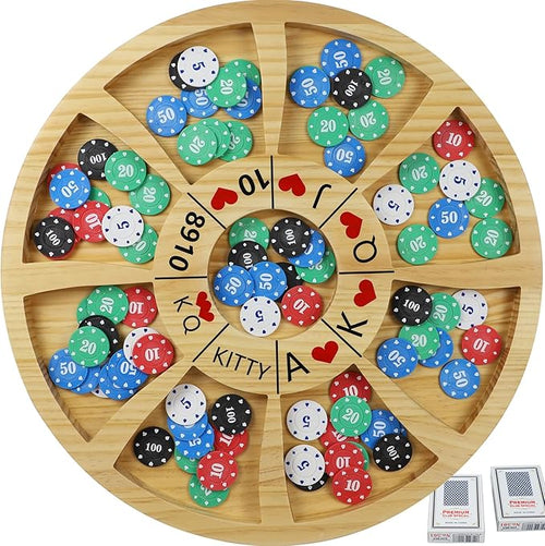 20 inches Michigan Rummy Game Deluxe Set Perfect Blend of A Royal Game of HeartsRummy Poker Wooden Tripoley Board Game Betting Bluffing Game Classical Family Card Game for Adults 200 Chips…
