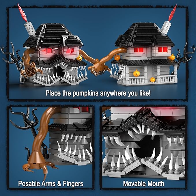 Cubique Halloween Haunted House Building Set Miniature Horror House Decor Model Kit with LED Light Haunted Mansion for Adults Teens Age 14+ Horror Movie Fans (1025 PCS)