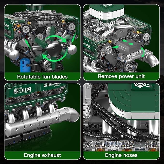 Mould King Tank V8 Engine Building Sets V8 Model Engine Kit for Adults Engine Scale Model with Motor 10182 STEM DIY Building Kits That Works Blocks Toys for Aged 14+ (2250 Pieces)