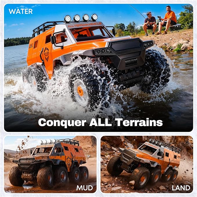 Amphibious Remote Control Car 1:10 Large 8x8 Monster Truck for Adults Boys All Terrains Off Road Waterproof RC Truck Toy Gift