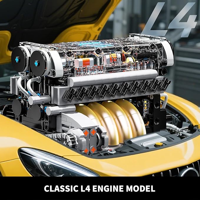 L4 Engine Building Sets for Adults MOC Inline 4-Cylinder Mini Car Motor Model Kit That Runs DIY STEM Toy Gift for Teens 14+ (853 PCS)