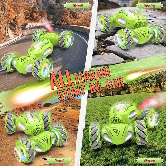 Gesture Sensing RC Stunt Car Toys Gifts for 6-8 8-12 Kids 2.4Ghz 4WD Hand Controlled RC Car with Light &amp Music &amp Spray Double-Sided 360° Rotating Birthday for Boys