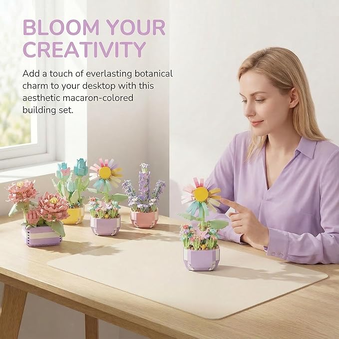 Mini Flower Bouquet Building Sets - Botanical Collection Artificial Flowers for Home Decor Creative Easter Gifts for Teens Girls &amp Adults (Chrysanthemum sunflower tulip lavender set of four)