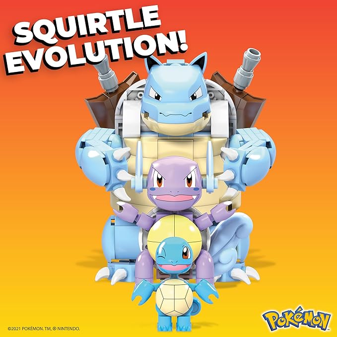 MEGA Pokémon Action Figure Building Toys for Kids Squirtle Evolution Set with 379 Pieces 3 Characters Wartortle and Blastoise