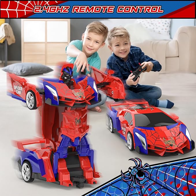 BLUEJAY Transform Rc Cars for Boys 4-7 8-12 2.4Ghz Remote Control Car 1:18 Scale Transforming Robot One-Button Deformation 360° Rotation Car Toy Gifts for Boys 3-5