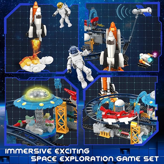 2 in 1 Space Coaster Set - UFO Satellites Space Capsules Buildable Roller Coaster Gift for Boys Girls Kids Ages 6+