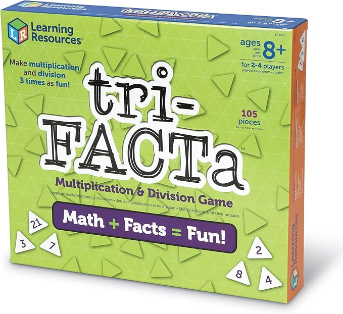 Learning Resources Tri-FACTa Multiplication &amp Division Game - Math Manipulatives Kid Montessori Board Games Classroom Must Haves STEM Number Cards Critical Thinking Back to School Kids Gifts