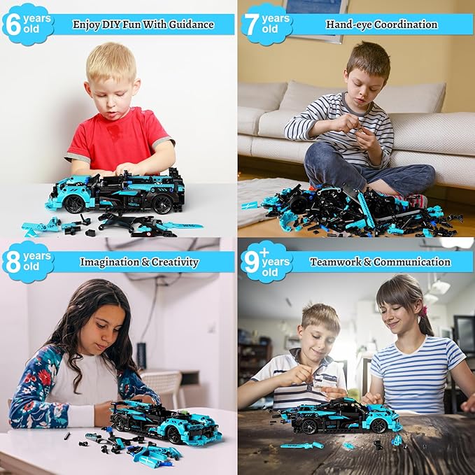 STEM Remote Control Car Building Kit Toys for Kids Age 8-12 with 2in1 STEM Robots Building Set Remote &amp APP Controlled Car/Robot RC Car Toy Set for Boys Girls 466 Pcs (Dark Cyan)