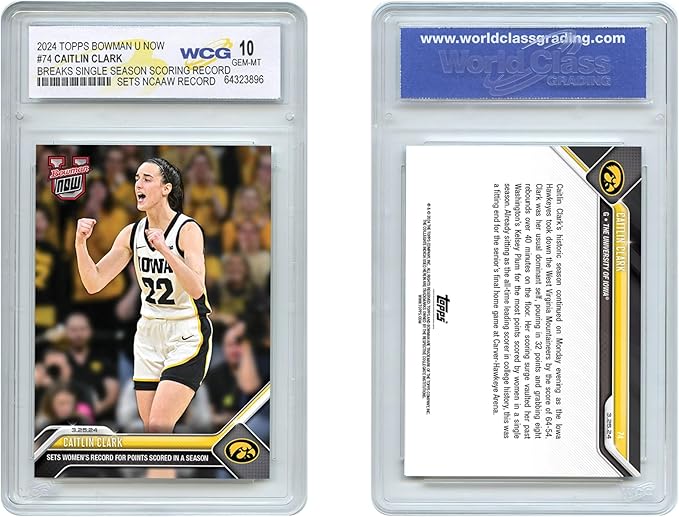 2024 Topps Bowman Caitlin Clark Card #74 Record for Most Points in an NCAA Single-Season - GEM Mint 10
