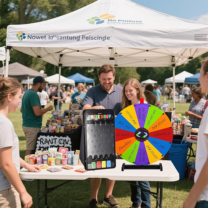 WinSpin Modular Prize Wheel Kit Mini 25x14 Prize Drop Board &amp 24 Tabletop Spinning Wheel Spinning Fortune Game Carnival Live Stream Party Tradeshow