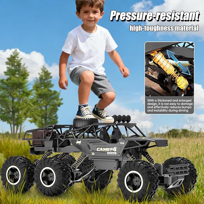 Large Size RC Cars Rock Crawler RC Truck with 2 Rechargeable Batteries Remote Control Monster Truck Durable Metal Body &amp LED Headlights Boy Toys for 4-7 8-12 Kids &amp Adults
